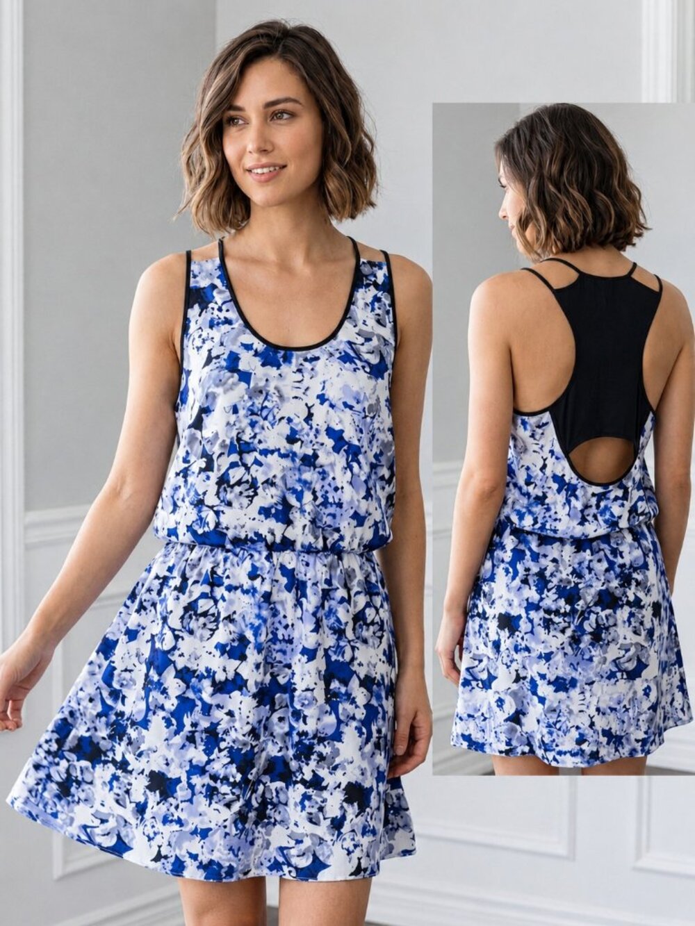 Parker NY 100% Silk Abstract Floral Racerback Cutout Mini Dress Small